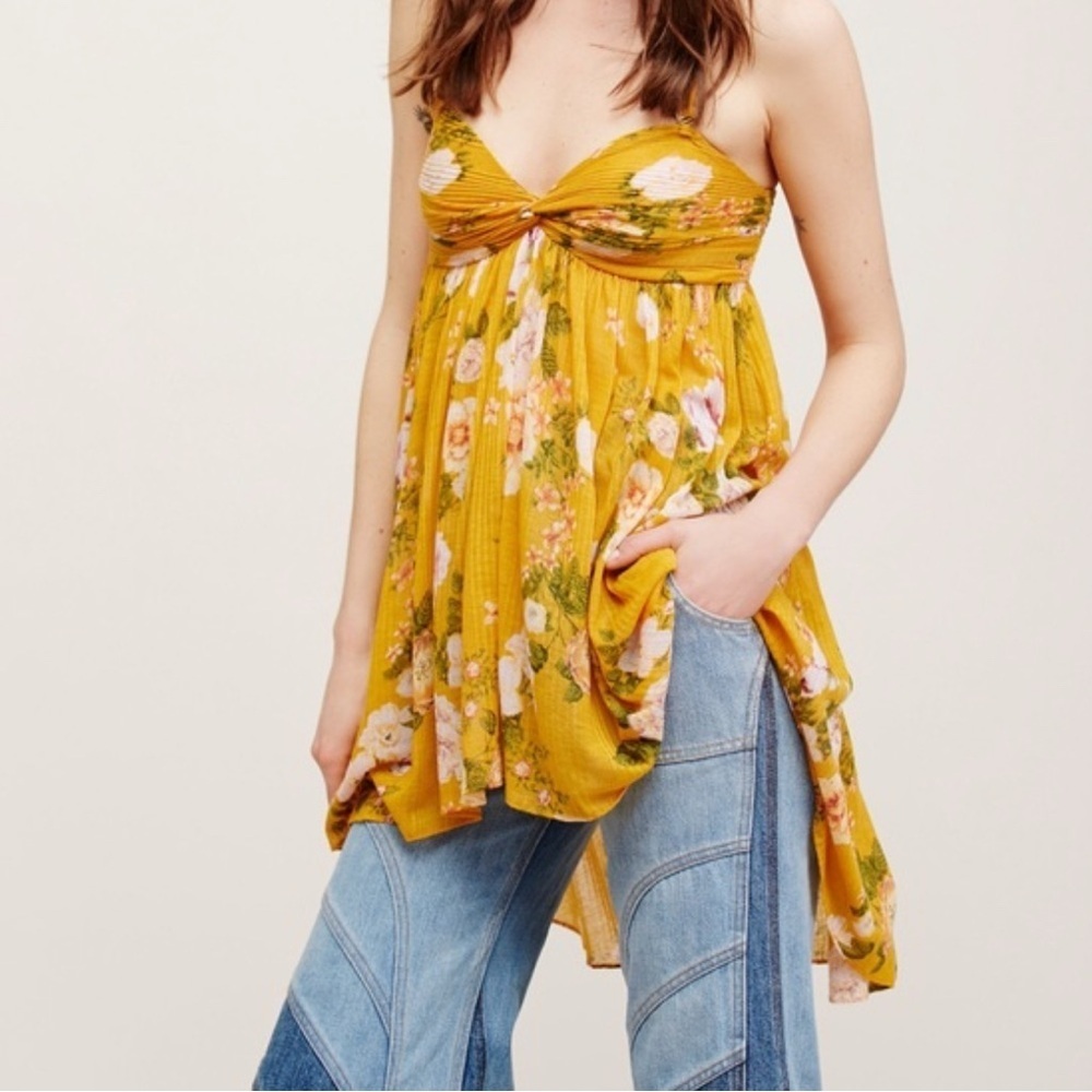 Free People Mustard Floral Tunic